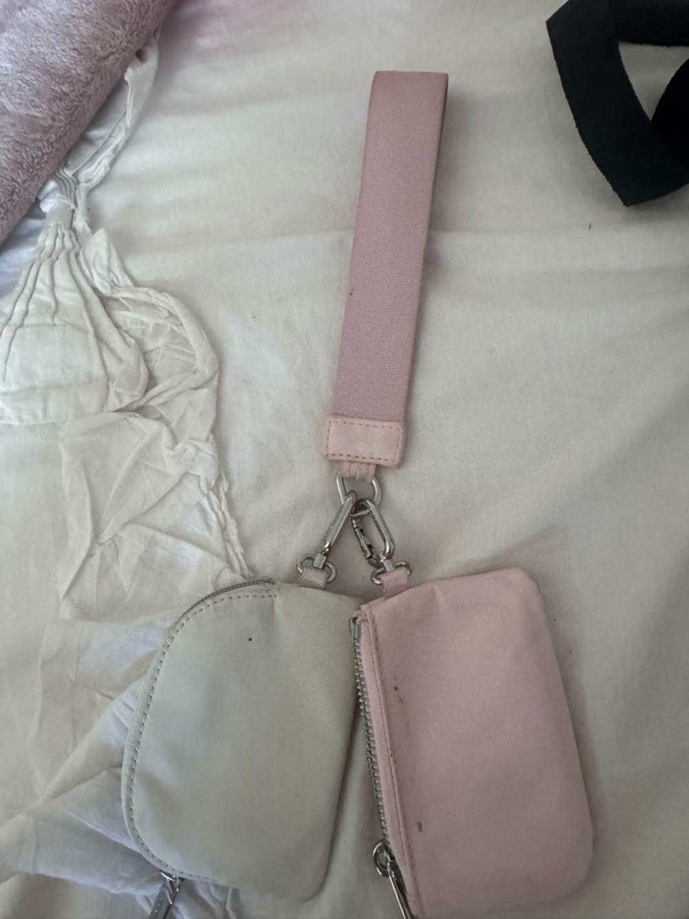 Lululemon Dual Pouch Wristlet Wallet Keychain - Pink and White Silver - Picture 5 of 10